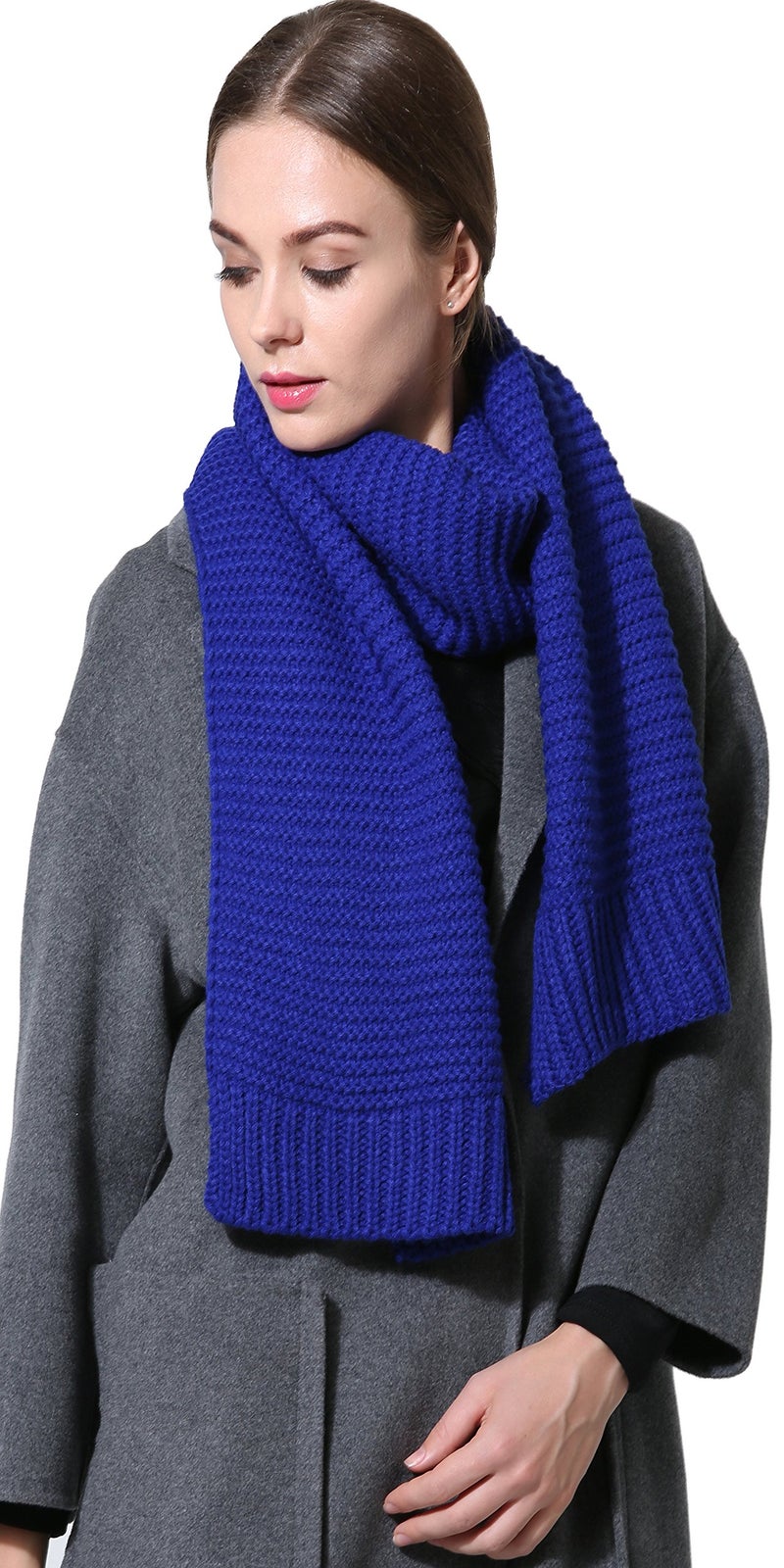 NEOSAN Women Men Winter Thick Cable Knit Wrap Chunky Warm Scarf Royal Blue - Image 2